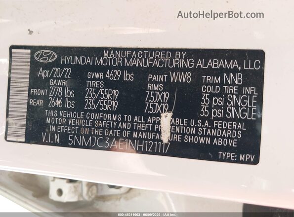 5NMJC3AE1NH121117 2022 HYUNDAI TUCSON Белый Вид подкапотного пространства