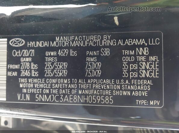 5NMJC3AE8NH059585 2022 HYUNDAI TUCSON Black Engine compartment view
