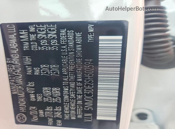 5NMJC3DE2SH502594 2025 HYUNDAI TUCSON White Панорамний вид салону 360°