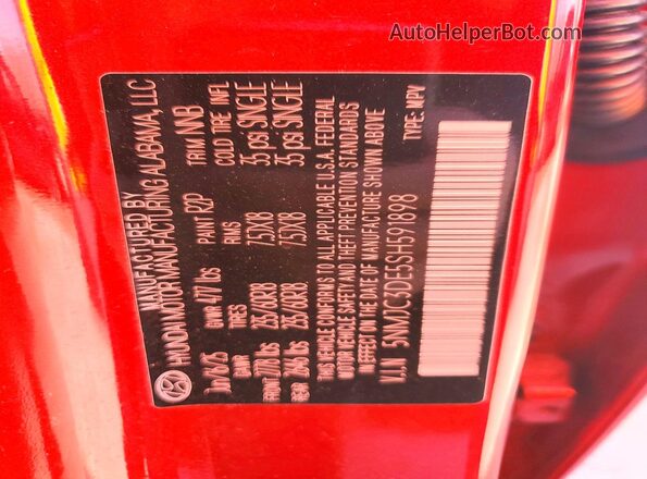5NMJC3DE5SH591898 2025 HYUNDAI TUCSON Red Вид наклейки з VIN-кодом