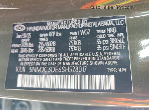 5NMJC3DE6SH528017 2025 HYUNDAI TUCSON Green Вид наклейки з VIN-кодом