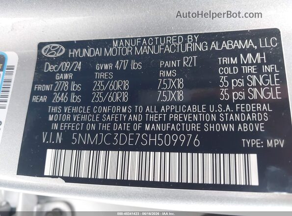 5NMJC3DE7SH509976 2025 HYUNDAI TUCSON Silver Vista del compartimento del motor