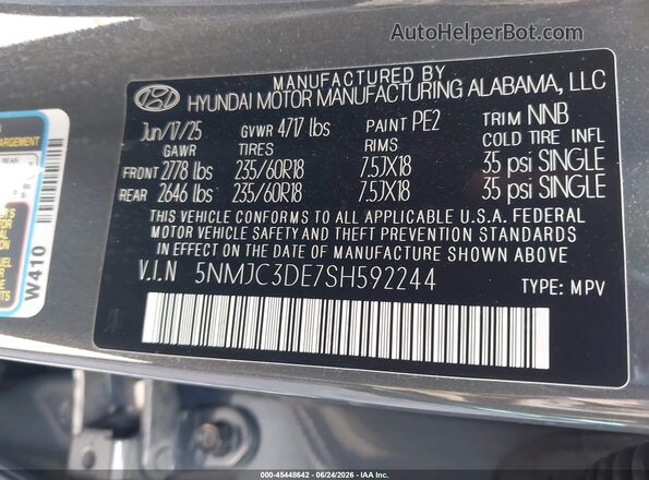 5NMJC3DE7SH592244 2025 HYUNDAI TUCSON Gray ძრავის განყოფილების ხედი