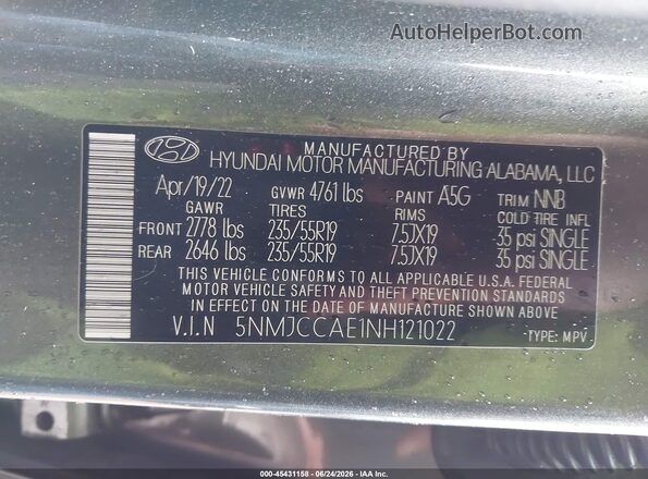 5NMJCCAE1NH121022 2022 HYUNDAI TUCSON Серый Вид подкапотного пространства