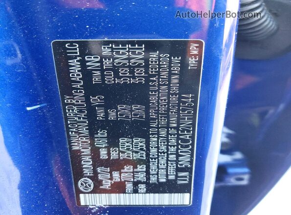 5NMJCCAE2NH157544 2022 HYUNDAI TUCSON Blue Вид наклейки з VIN-кодом