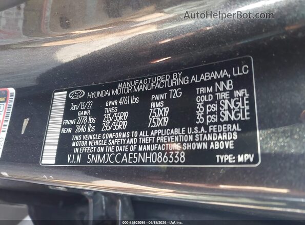 5NMJCCAE5NH086338 2022 HYUNDAI TUCSON Gray Widok komory silnika