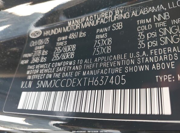 5NMJCCDEXTH637405 2026 HYUNDAI TUCSON Black Շարժիչի բաժամունքի տեսք