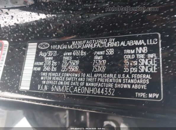 5NMJECAE0NH044332 2022 HYUNDAI TUCSON Black Շարժիչի բաժամունքի տեսք