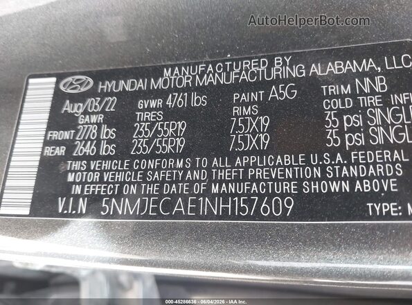5NMJECAE1NH157609 2022 HYUNDAI TUCSON Gray ძრავის განყოფილების ხედი