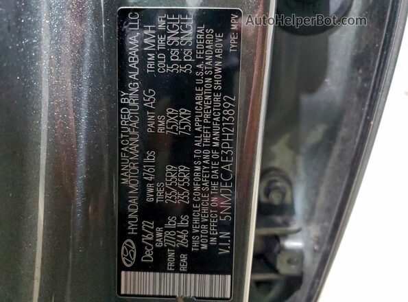 5NMJECAE3PH213892 2023 HYUNDAI TUCSON Gray Vista de la etiqueta del VIN