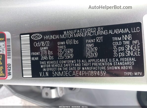 5NMJECAE4PH189439 2023 HYUNDAI TUCSON Silver ძრავის განყოფილების ხედი
