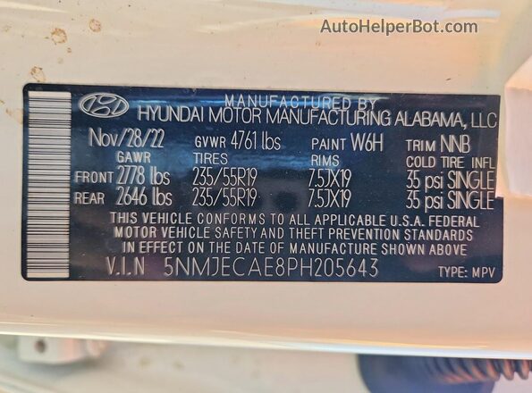 5NMJECAE8PH205643 2023 HYUNDAI TUCSON White 360 interior view