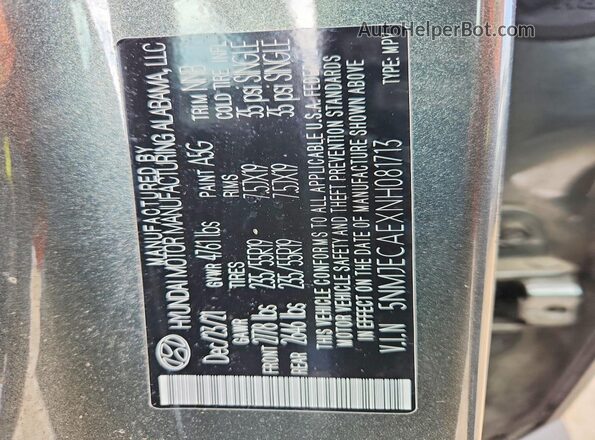 5NMJECAEXNH081713 2022 HYUNDAI TUCSON Gray Widok naklejki z numerem VIN