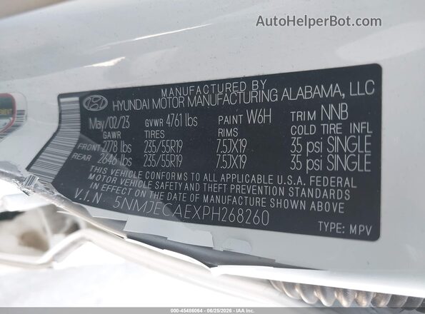 5NMJECAEXPH268260 2023 HYUNDAI TUCSON White Widok komory silnika
