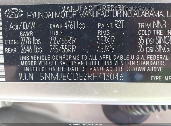 5NMJECDE2RH413046 2024 HYUNDAI TUCSON Silver Engine compartment view
