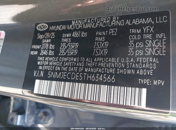 5NMJECDE5TH634566 2026 HYUNDAI TUCSON Gray Շարժիչի բաժամունքի տեսք