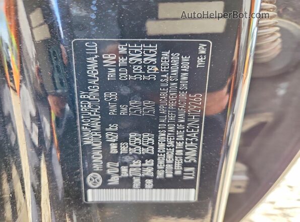 5NMJF3AE2NH129265 2022 HYUNDAI TUCSON Black Widok naklejki z numerem VIN