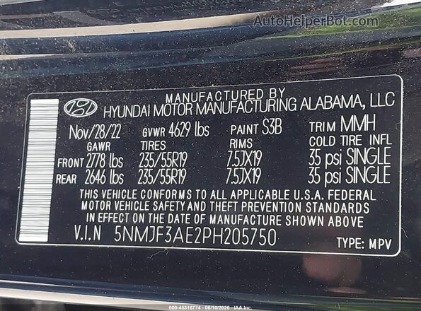 5NMJF3AE2PH205750 2023 HYUNDAI TUCSON Black Vista del compartimento del motor