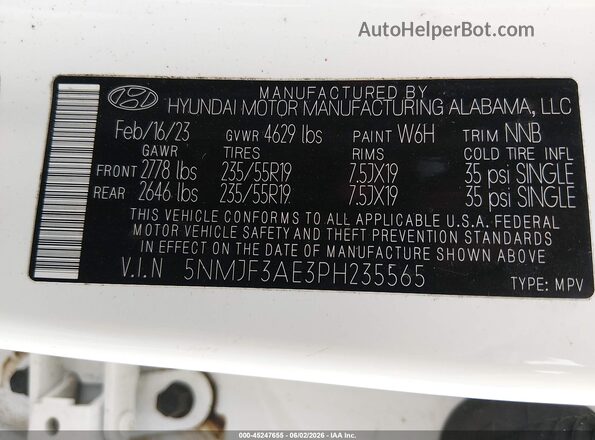 5NMJF3AE3PH235565 2023 HYUNDAI TUCSON White Вид підкапотного простору