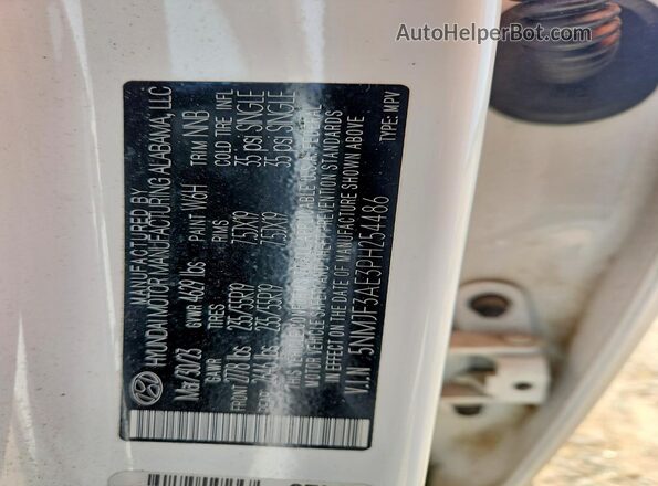5NMJF3AE3PH254486 2023 HYUNDAI TUCSON White VIN sticker view