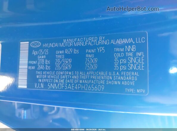 5NMJF3AE4PH265609 2023 HYUNDAI TUCSON Blue Vista del compartimento del motor