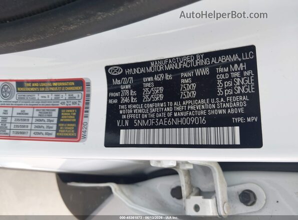 5NMJF3AE6NH009016 2022 HYUNDAI TUCSON White Вид підкапотного простору