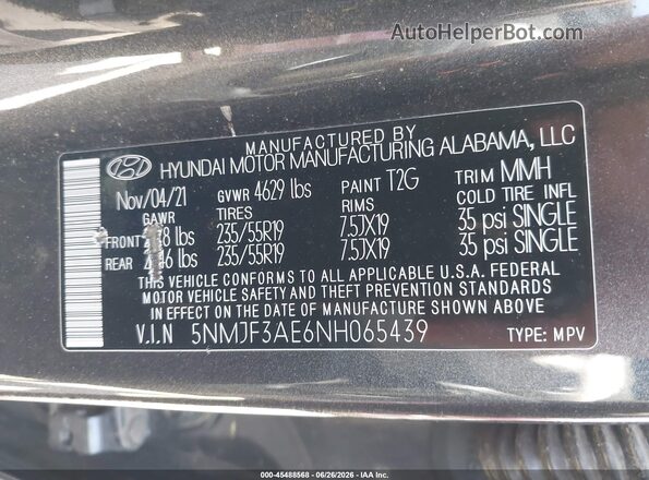 5NMJF3AE6NH065439 2022 HYUNDAI TUCSON Gray Շարժիչի բաժամունքի տեսք
