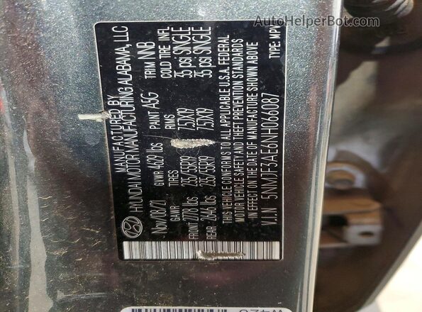 5NMJF3AE6NH066087 2022 HYUNDAI TUCSON Charcoal Սալոնի 360 աստիճան տեսք