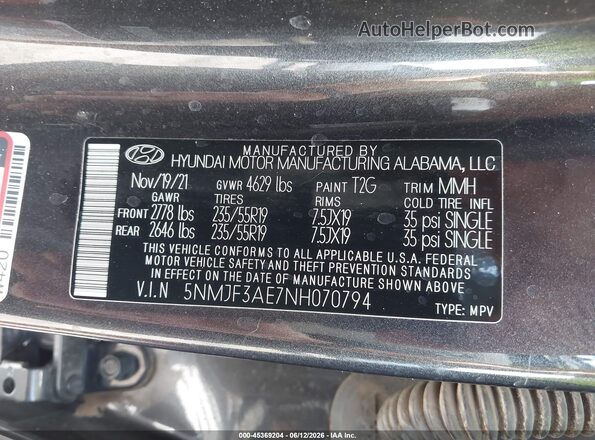 5NMJF3AE7NH070794 2022 HYUNDAI TUCSON Gray Vista del compartimento del motor