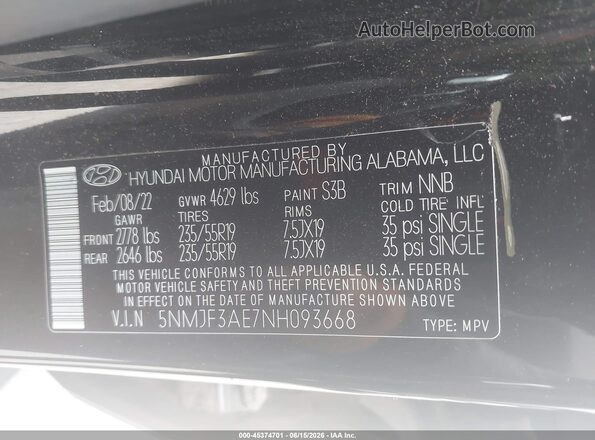 5NMJF3AE7NH093668 2022 HYUNDAI TUCSON Black Вид підкапотного простору
