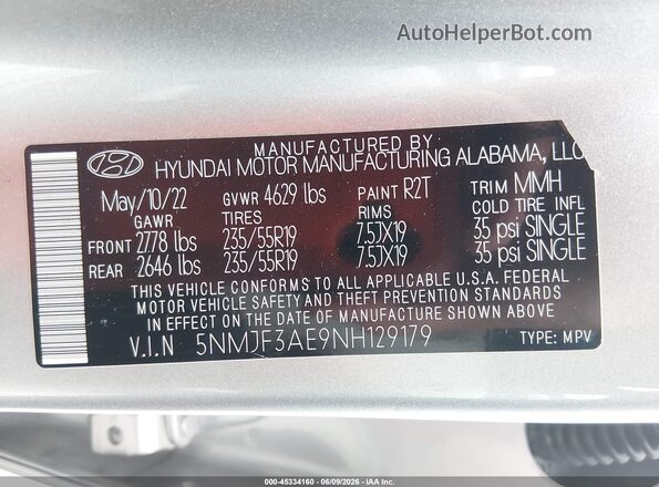 5NMJF3AE9NH129179 2022 HYUNDAI TUCSON Gray Շարժիչի բաժամունքի տեսք