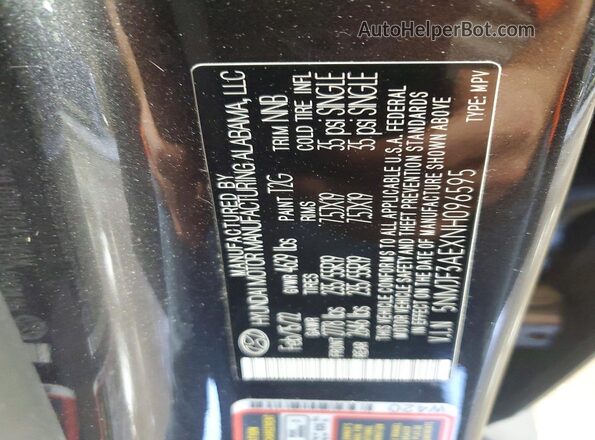 5NMJF3AEXNH096595 2022 HYUNDAI TUCSON Charcoal Vista de la etiqueta del VIN
