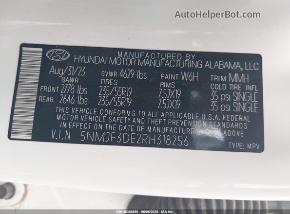 5NMJF3DE2RH318256 2024 HYUNDAI TUCSON Белый Вид подкапотного пространства