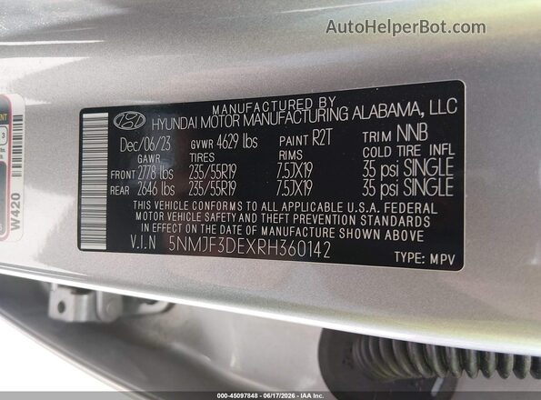 5NMJF3DEXRH360142 2024 HYUNDAI TUCSON Silver Widok komory silnika