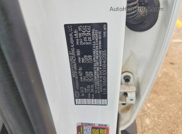 5NMJF3DEXRH432005 2024 HYUNDAI TUCSON White ძრავის განყოფილების ხედი