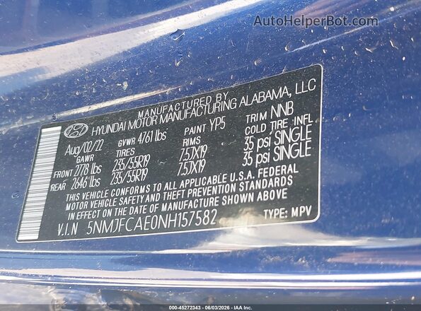 5NMJFCAE0NH157582 2022 HYUNDAI TUCSON Blue ძრავის განყოფილების ხედი