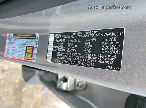 5NMJFCAE2PH239834 2023 HYUNDAI TUCSON Серебряный Вид наклейки с VIN-кодом