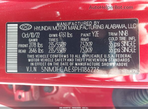 5NMJFCAE3PH186223 2023 HYUNDAI TUCSON Red ძრავის განყოფილების ხედი