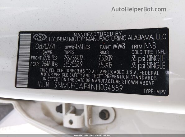 5NMJFCAE4NH054889 2022 HYUNDAI TUCSON White Widok komory silnika