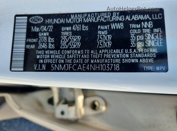 5NMJFCAE4NH103718 2022 HYUNDAI TUCSON White სალონის 360-გრადუსიანი ხედი