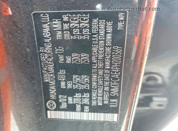 5NMJFCAE4PH200369 2023 HYUNDAI TUCSON Charcoal VIN კოდის სტიკერის ხედი