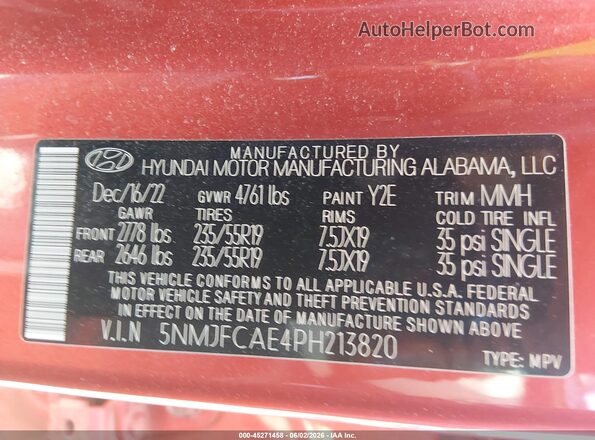 5NMJFCAE4PH213820 2023 HYUNDAI TUCSON Red 