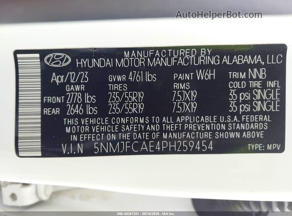 5NMJFCAE4PH259454 2023 HYUNDAI TUCSON White Vista del compartimento del motor