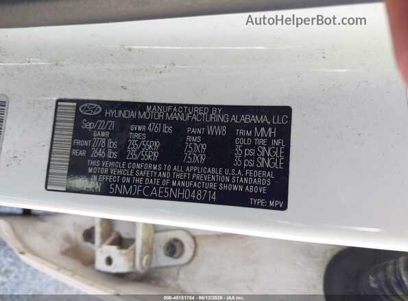 5NMJFCAE5NH048714 2022 HYUNDAI TUCSON Белый 