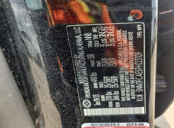 5NMJFCAE5PH223109 2023 HYUNDAI TUCSON Black VIN կոդի պիտակի տեսք