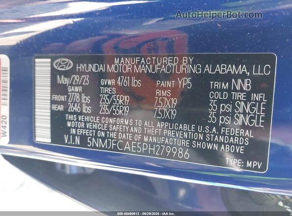 5NMJFCAE5PH279986 2023 HYUNDAI TUCSON Blue Շարժիչի բաժամունքի տեսք