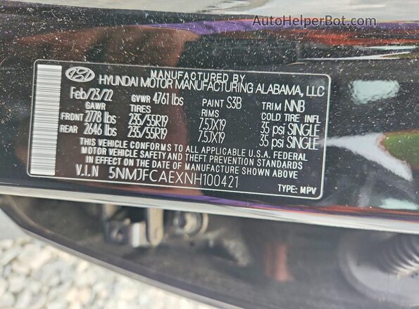 5NMJFCAEXNH100421 2022 HYUNDAI TUCSON Black VIN კოდის სტიკერის ხედი