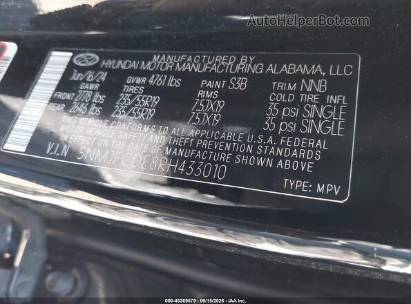 5NMJFCDE8RH433010 2024 HYUNDAI TUCSON Black Engine compartment view