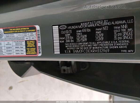 5NMJFCDEXRH332969 2024 HYUNDAI TUCSON Gray Вид підкапотного простору