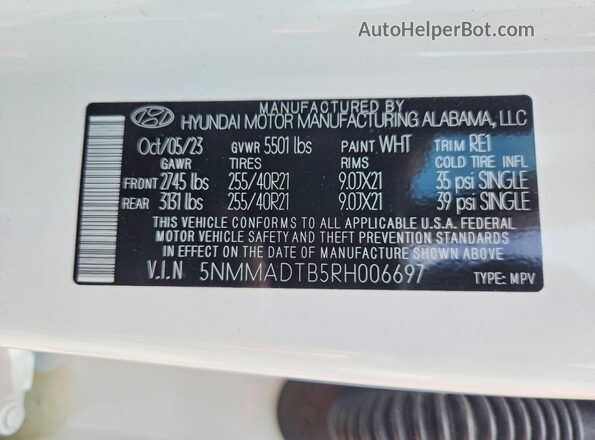 5NMMADTB5RH006697 2024 GENESIS GV70 White VIN კოდის სტიკერის ხედი